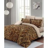 Monohome Leopar Lastikli Çarşaflı %100 Pamuk Saten Çift Kişilik Nevresim Takımı Golden Leopard