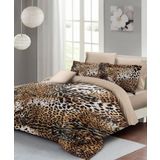 Monohome Leopar Lastikli Çarşaflı %100 Pamuk Saten Çift Kişilik Nevresim Takımı Wild Leopard