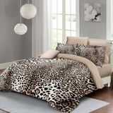 Monohome Leopar ( Lastikli Çarşaflı ) Çift Kişilik Nevresim Takımı Özel Dokuma Pamuk Saten Classical Leopard - Bej - Siyah - 200 x 220 cm