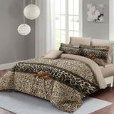 Monohome Leopar ( Lastikli Çarşaflı ) Çift Kişilik Nevresim Takımı Özel Dokuma Pamuk Saten Leopard Fabric - Bej - Gri - 200 x 220 cm