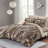 Monohome Leopar ( Lastikli Çarşaflı ) Çift Kişilik Nevresim Takımı Özel Dokuma Pamuk Saten Wall Snake - Kahverengi - Beyaz - 200 x 220 cm