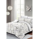 Monohome Marble Geo 3D Pamuk Saten Beyaz-Gold Çift Kişilik Nevresim Takımı