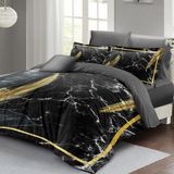 Monohome Nevresim Takımı Çift Kişilik 3D Pamuk Saten Dark Marble - 200 x 220 cm - Siyah