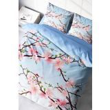 MonoHome Nevresim Takımı (Lastikli Çarşaflı) Çift Kişilik %100 Pamuk Saten Blue Cherry Blosom monohome42264