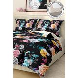Monohome Premium Luxury 3d Pamuk Saten Black Flower Çift Kişilik Nevresim Takımı