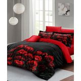 Monohome Sevgililer Günü %100 Pamuk Saten Black Rose Çift Kişilik Nevresim Takımı