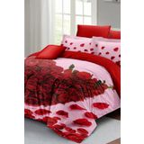 Monohome Sevgililer Günü 200x220 cm Kırmızı Gül Aşkına Çift Kişilik Pamuk Saten Nevresim Takımı