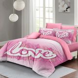 Monohome Sevgililer Günü Çift Kişilik Nevresim Takımı Pamuk Saten Pınk Love - Açık Pembe - 200 x 220 cm