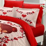 Monohome Sevgililer Günü Çift Kişilik Nevresim TAKIMI%100 Pamuk Saten Ilk Aşk - 200 x 220 cm - Kahverengi