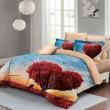 Monohome Sevgililer Günü Çift Kişilik Nevresim TAKIMI%100 Pamuk Saten Love Tree - 200 x 220 cm - Kırmızı - Mavi