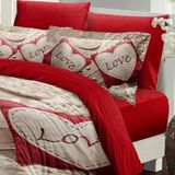 Monohome Sevgililer Günü Çift Kişilik Nevresim TAKIMI%100 Pamuk Saten Memory Love - 200 x 220 cm - Kırmızı