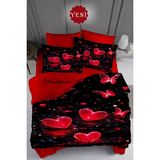 Monohome Sevgililer Günü Lastikli Çarşaflı %100 Pamuk Saten Çift Kişilik Nevresim Takımı Love Candle - Kırmızı - Siyah - 200 x 220 cm