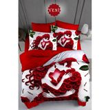 Monohome Sevgililer Günü Lastikli Çarşaflı %100 Pamuk Saten Çift Kişilik Nevresim Takımı Love Wrap - Kırmızı - Beyaz - 200 x 220 cm
