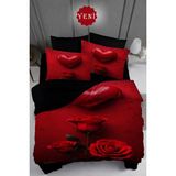 Monohome Sevgililer Günü Lastikli Çarşaflı %100 Pamuk Saten Çift Kişilik Nevresim Takımı The Great Rose - Kırmızı - 200 x 220 cm