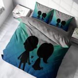 Monohome Sevgililer Günü Pamuk Saten Çift Kişilik Nevresim Takımı - 200 x 220 cm - Mavi