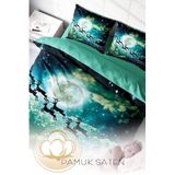 MONOHOME Yılbaşı Çift Kişilik Nevresim Takımı Lastikli Çarşaflı Pamuk Saten Deer, monohome41663