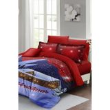 MONOHOME Yılbaşı Nevresim Takımı Çift Kişilik Lastikli Çarşaflı Saten Noel Red, MONOHOME41052