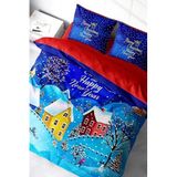 MONOHOME Yılbaşı Nevresim Takımı Çift Kişilik Lastikli Çarşaflı Snow Mavi, MONOHOME41380