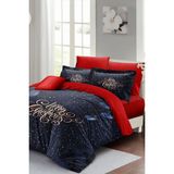Monohome Yılbaşı Süsü Blue & Red 3D Desenli Çift Kişilik Nevresim Takımı Lacivert Pamuk Saten Standart Boy