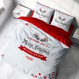 Monohome Yılbaşı Süsü Merry Christmas Çift Kişilik 3d Nevresim Takımı Pamuk - 200 x 220 cm - Kırmızı - Beyaz
