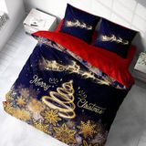 Monohome Yılbaşı Süsü Merry Christmas Çift Kişilik 3d Nevresim Takımı Pamuk - 200 x 220 cm - Kırmızı - Lacivert