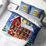 Monohome Yılbaşı Süsü Merry Christmas Çift Kişilik 3d Nevresim Takımı Pamuk - 200 x 220 cm - Mavi - Beyaz