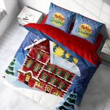 Monohome Yılbaşı Süsü Merry Christmas Çift Kişilik 3d Nevresim Takımı Pamuk - 200 x 220 cm - Mavi - Kırmızı
