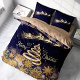 Monohome Yılbaşı Süsü Merry Christmas Çift Kişilik 3d Nevresim Takımı Pamuk - 200 x 220 cm - Sarı - Lacivert