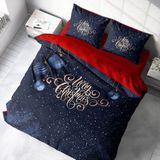 Monohome Yılbaşı Süsü Merry Christmas Çift Kişilik 3d Nevresim Takımı Pamuk - 200 x 220 cm - Siyah - Kırmızı