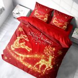 Monohome Yılbaşı Süsü Merry Christmas Pamuk Gold Deers 3D Çift Kişilik Nevresim Takımı