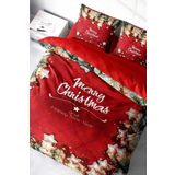 Monohome Yılbaşı Süsü Merry Christmas Pamuk Saten Red Stars 3D Çift Kişilik Nevresim Takımı