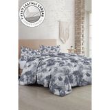 MONOHOME%100 Pamuk Saten Çift Kişilik Nevresim Takımı Palm Desenli Antrasit, MONOHOME34795