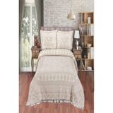 Monolisse Fil Desenli Pamuklu Jakar Yatak Örtüsü - 230X240 cm - Bej - 230 x 240 cm