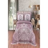 Monolisse Gül Desenli Pamuklu Jakar Yatak Örtüsü - 230X240 cm - Mürdüm - 230 x 240 cm