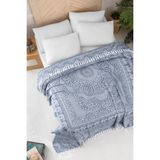 Monolisse Pamuklu Jakar Saçak Bağlamalı Yatak Örtüsü Çift Kişilik - 230X250 cm - 230 x 250 cm - İndigo