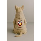 Monopetz Baskılı İçi Polarlı Köpek ve Kedi Kıyafeti & Elbisesi - Bej Renk Kapüşonlu Hoodie B36DF, M