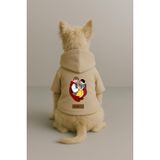 Monopetz Baskılı İçi Polarlı Köpek ve Kedi Kıyafeti & Elbisesi - Bej Renk Kapüşonlu Hoodie B36DF, S