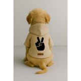 Monopetz Baskılı İçi Polarlı Köpek ve Kedi Kıyafeti & Elbisesi - Bej Renk Kapüşonlu Hoodie B5429, S