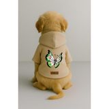 Monopetz Baskılı İçi Polarlı Köpek ve Kedi Kıyafeti & Elbisesi - Bej Renk Kapüşonlu Hoodie B98A7, XS