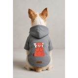 Monopetz Baskılı İçi Polarlı Köpek ve Kedi Kıyafeti & Elbisesi - Gri Renk Kapüşonlu Hoodie BB058, M