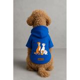Monopetz Baskılı İçi Polarlı Köpek ve Kedi Kıyafeti & Elbisesi - Mavi Renk Kapüşonlu Hoodie B7112, XS