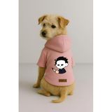 monopetz Baskılı İçi Polarlı Köpek Ve Kedi Kıyafeti & Elbisesi - Pembe Renk Kapüşonlu Hoodie B692C 4Xl