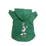 monopetz Kapişonlu Polar Sweatshirt Köpek ve Kedi Kıyafeti & Elbisesi Yeşil Yeni Bugs Bunny L