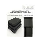 MonoRigidBox Siyah Mıknatıslı Mukavva Kutu Takı Parfüm Çikolata Saat Kıyafet Hediye Sunum Kutusu Büyük 348x230x107 mm 3’lü Set