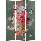 MonoStella Çiçek Desenli 3 Kanatlı Oda Bölücü Çift Taraflı Kanvas Paravan - 120 x 180 cm - Renkli