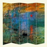 MonoStella Claude Monet Gün Doğumu Izlenim 5 Kanatlı Oda Bölücü Çift Taraflı Kanvas Paravan - 200 x 180 cm - Renkli
