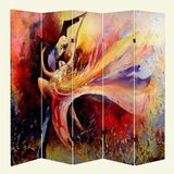 MonoStella Dans Eden Çift 5 Kanatlı Oda Bölücü Çift Taraflı Kanvas Paravan - 200 x 180 cm - Renkli