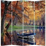 MonoStella Gölde Kayık 4 Kanatlı Oda Bölücü Çift Taraflı Kanvas Paravan - 160 x 180 cm - Renkli