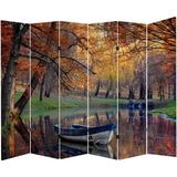 MonoStella Gölde Kayık 6 Kanatlı Oda Bölücü Çift Taraflı Kanvas Paravan - 240 x 180 cm - Renkli