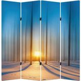 MonoStella Günbatımı Orman 4 Kanatlı Oda Bölücü Çift Taraflı Kanvas Paravan - 160 x 180 cm - Renkli